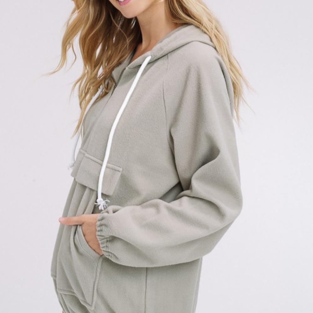 NWT Olive Green Felt Quarter Zip Hoodie - Picture 3 of 8